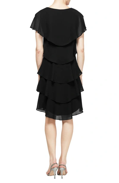 Sl Fashions Georgette Ruffle Tiered Dress In Black