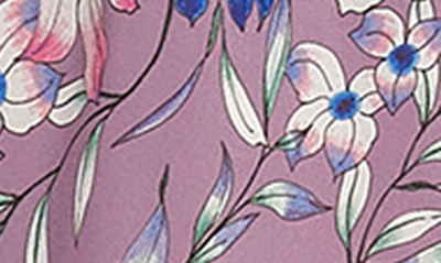 Shop Adrianna Papell Floral Tie Neck Chiffon Midi Dress In Purple Multi