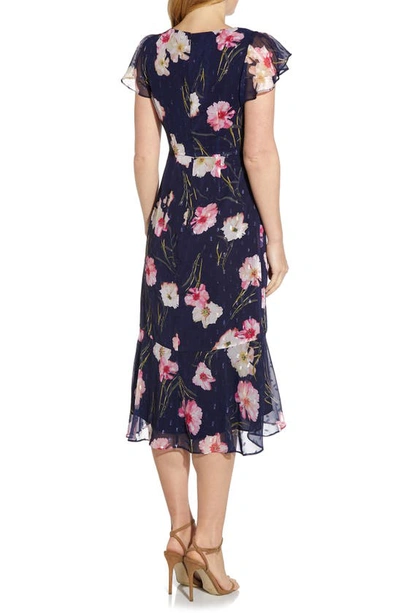 Shop Adrianna Papell Metallic Floral Print Chiffon Dress In Midnight Multi