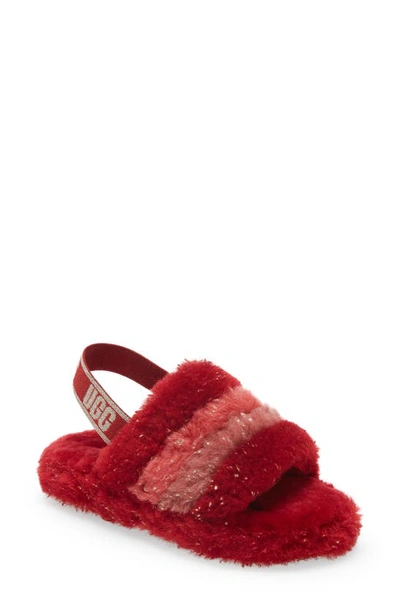 Shop Ugg Fluff Yeah Slide In Red Metallic Sparkle