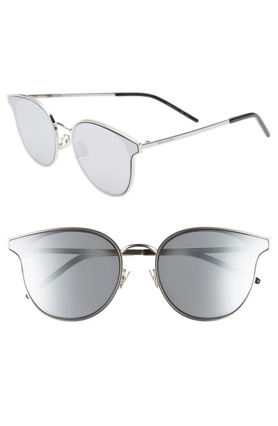 Shop Saint Laurent 64mm Oversize Flat Front Round Sunglasses In Silver/ Silver