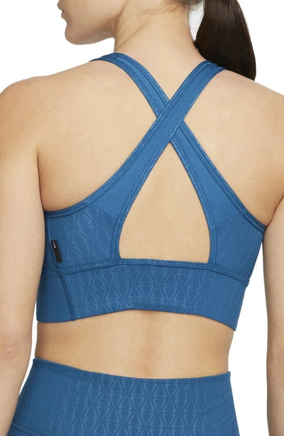 Nike Dri-fit Swoosh Women's Medium-support 1-piece Pad Longline Printed  Sports Bra In Blue