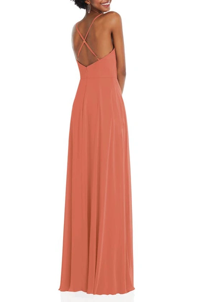 Shop After Six Wrap Bodice Chiffon Gown In Terracotta Copper