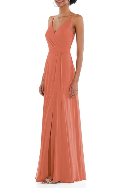 After Six Wrap Bodice Chiffon Gown In Terracotta Copper