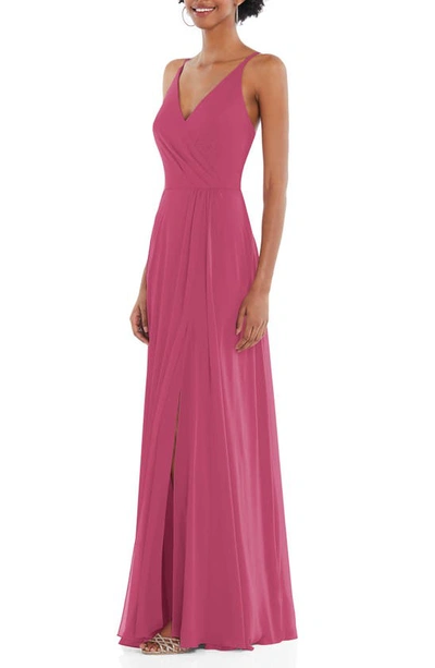 Shop After Six Wrap Bodice Chiffon Gown In Tea Rose