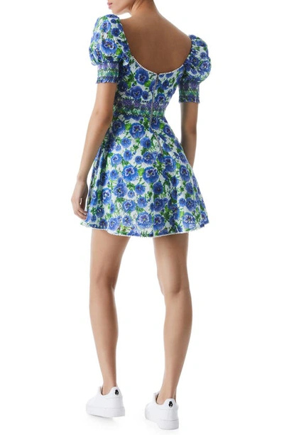 Shop Alice And Olivia Crawford Floral Eyelet Smocked Cotton Minidress In Perfect Pansy Multi