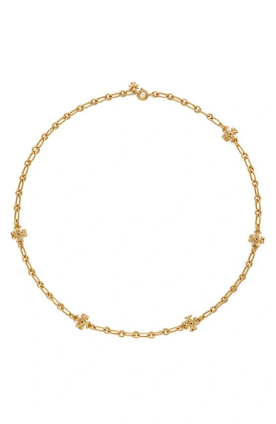 Shop Tory Burch Roxanne Chain Necklace In Rolled Tory Gold