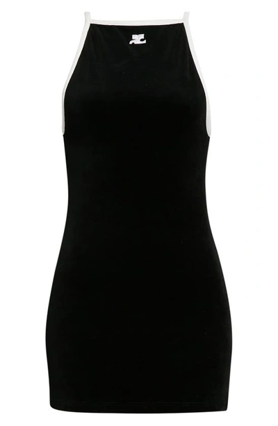 Shop Courrèges Cotton Blend Velvet Minidress In Black