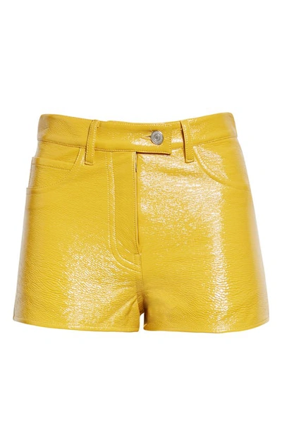 Shop Courrèges Coated Stretch Cotton Mini Shorts In Ochre