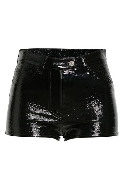 Shop Courrèges Coated Stretch Cotton Mini Shorts In Black