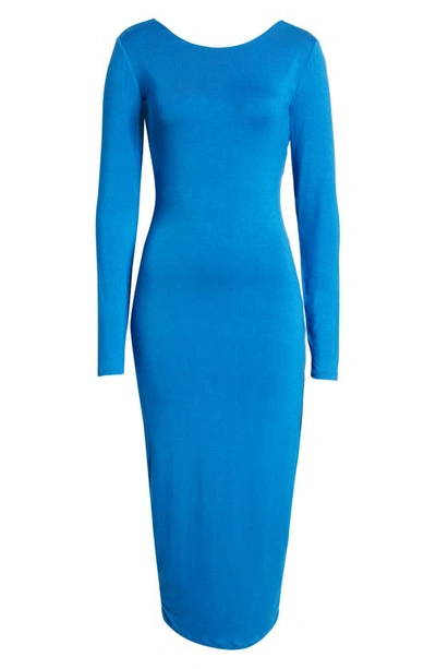 Shop Bebe Cutout Back Long Sleeve Midi Dress In Blue
