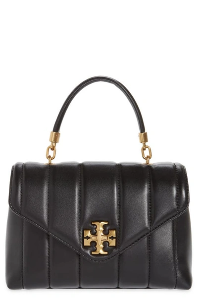 Shop Tory Burch Kira Small Quilted Leather Satchel In Black / Rolled Gold