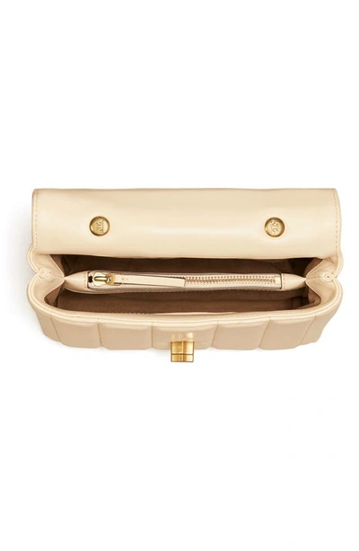 Shop Tory Burch Kira Small Quilted Leather Satchel In Brie / Rolled Gold