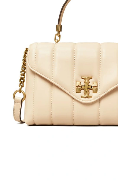 Shop Tory Burch Kira Small Quilted Leather Satchel In Brie / Rolled Gold