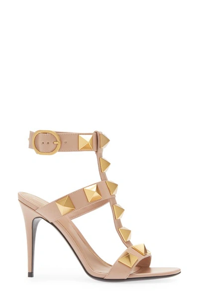 Shop Valentino Roman Stud T-strap Sandal In Rose Cannelle