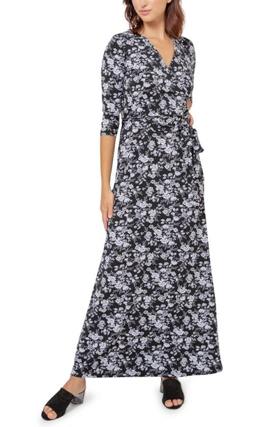 Shop Leota Perfect Maxi Wrap Dress In Bqbk - Bouquet Black