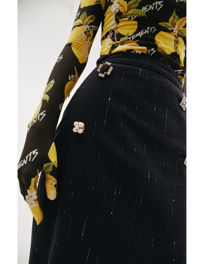Shop Vetements Skirt With Decorative Buttons In Navy Blue