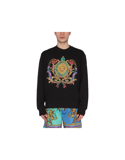 Shop Versace Jeans Couture Printed Sweatshirt With Logo In Black