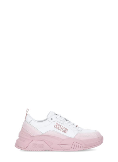 Shop Versace Jeans Couture Loged Sneaker In White/pink