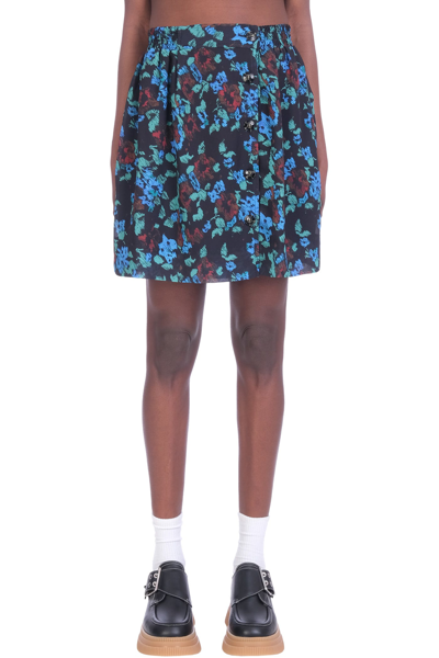 Shop Ganni Skirt In Cyan Polyester