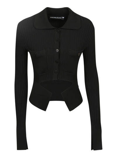 Shop Andrea Adamo Ribbed Knit Cardigan Cropped In Black