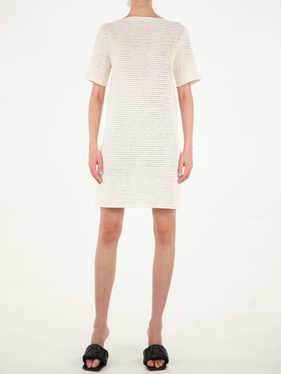 Shop Bottega Veneta Crochet White Dress In String