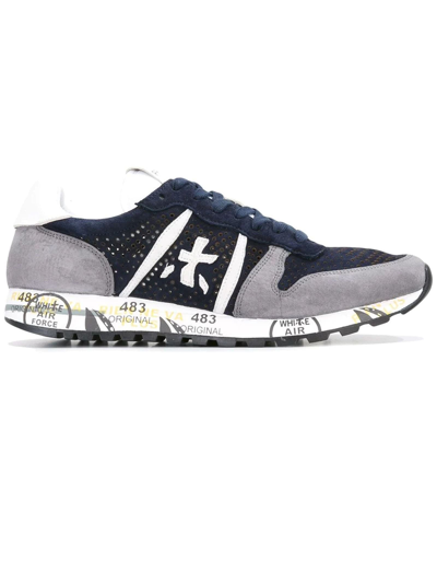 Shop Premiata Blue And Grey Leather Eric Sneakers