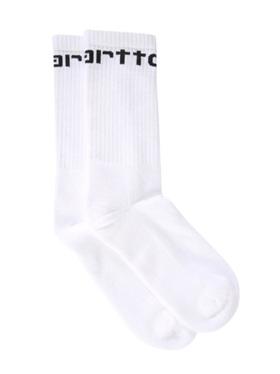 Shop Carhartt Socks With Logo Embroidered In Bianco