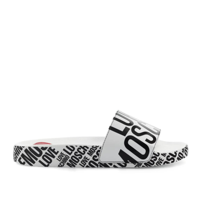 Shop Love Moschino White Slide With Logo In Bianco
