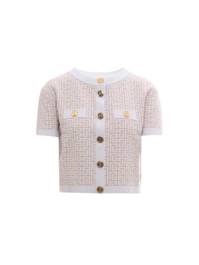 Shop Balmain Cardigan In Beige