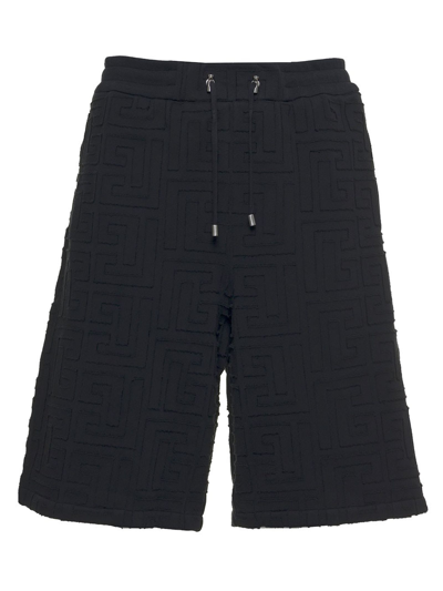 Shop Balmain Black Cotton Shorts In Nero