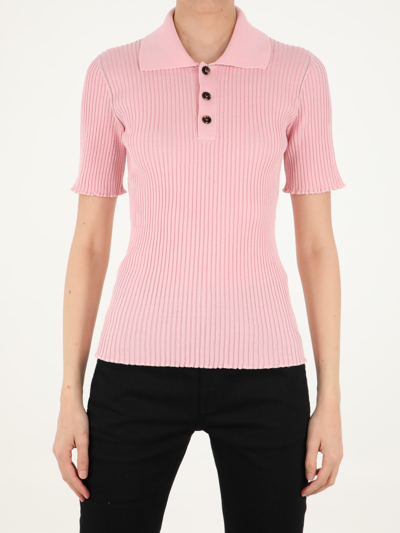 Shop Bottega Veneta Ribbed Pink Polo Shirt