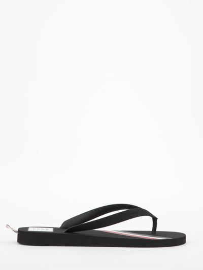 Thom Browne Black Rwb Stripe Flip Flops In Black