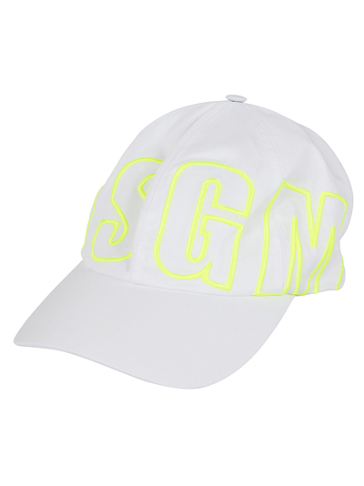 Shop Msgm Cap In White Fluo Yellow