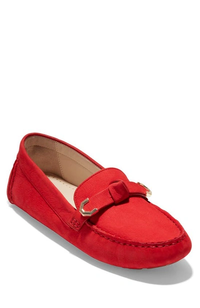 Shop Cole Haan Evelyn Bow Leather Driver In True Red