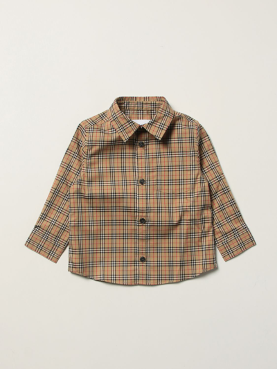 Shop Burberry Cotton Check Shirt In Beige