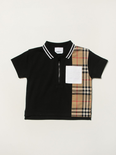 Shop Burberry Cotton Polo T-shirt With Tartan Print In Black