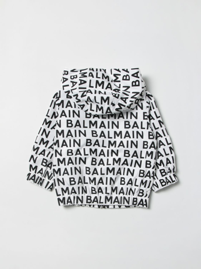 Shop Balmain Nylon Blend Jacket With Logo In White