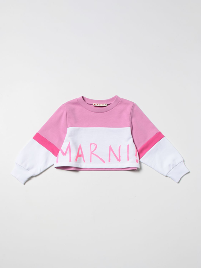 Shop Marni Cropped Cotton Sweatshirt In Pink