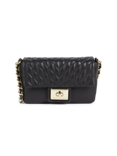 Shop Karl Lagerfeld Women's Mini Agyness Quilted Leather Crossbody Bag In Black Gold