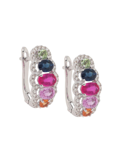 Shop Diana M Jewels Women's 14k White Gold & Multicolor Sapphire Hoop Earrings