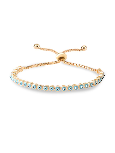 Shop Gabi Rielle Women's 14k Gold Vermeil & Blue Enamel Evil Eye Slider Bracelet