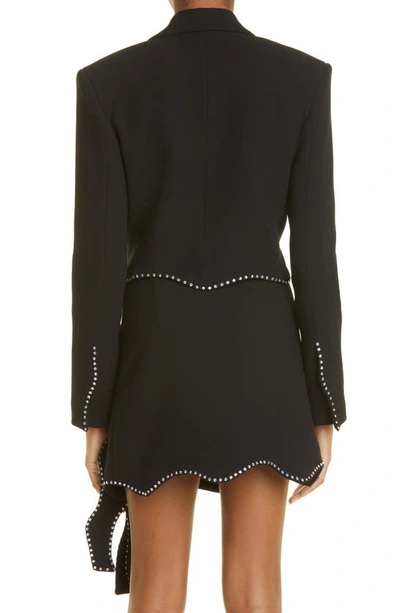 Mach&mach Crystal Trim Crop Wool Wrap Blazer In Black