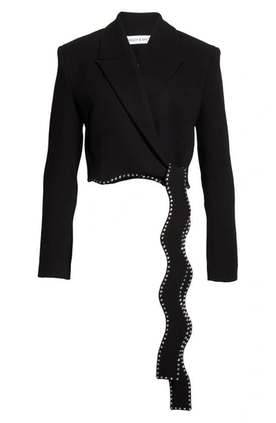 Mach&mach Crystal Trim Crop Wool Wrap Blazer In Black