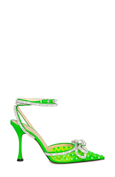 Shop Mach & Mach Crystal Double Bow Pvc Pointed Toe Pump In Fluo Green