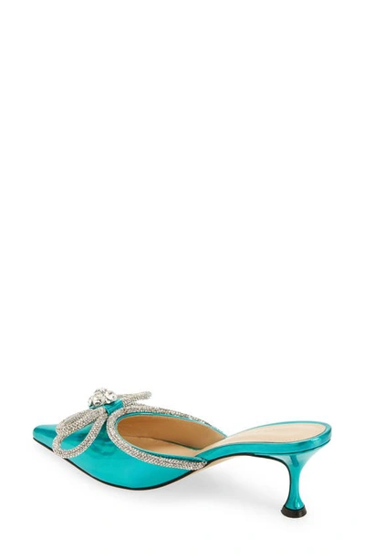 Shop Mach & Mach Double Crystal Bow Mule In Turquoise