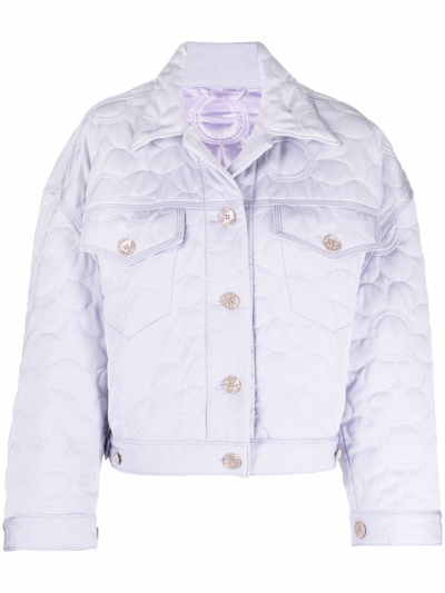 Shop Acne Studios Floral-embroidered Denim Jacket In Violett