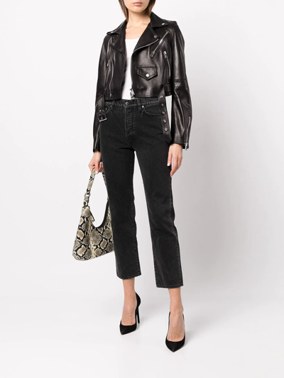 Shop Amiri Cropped Leather Jacket In Black