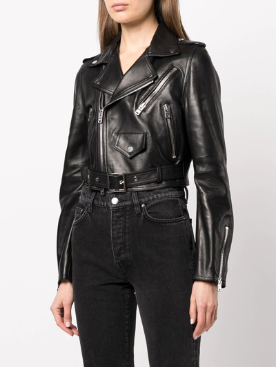 Shop Amiri Cropped Leather Jacket In Black