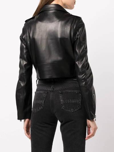 Shop Amiri Cropped Leather Jacket In Black